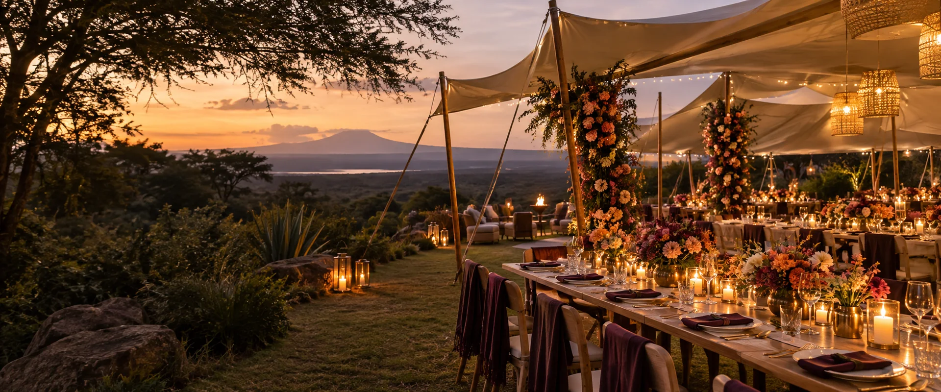 Illustrative concept of an outdoor celebration at sunset